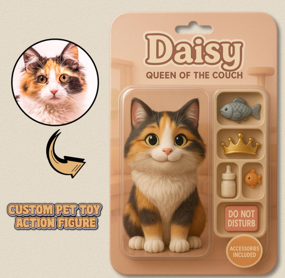 XpopArtCraft Custom Pet Action Figure, Personalized 3D printed real pet Figurine