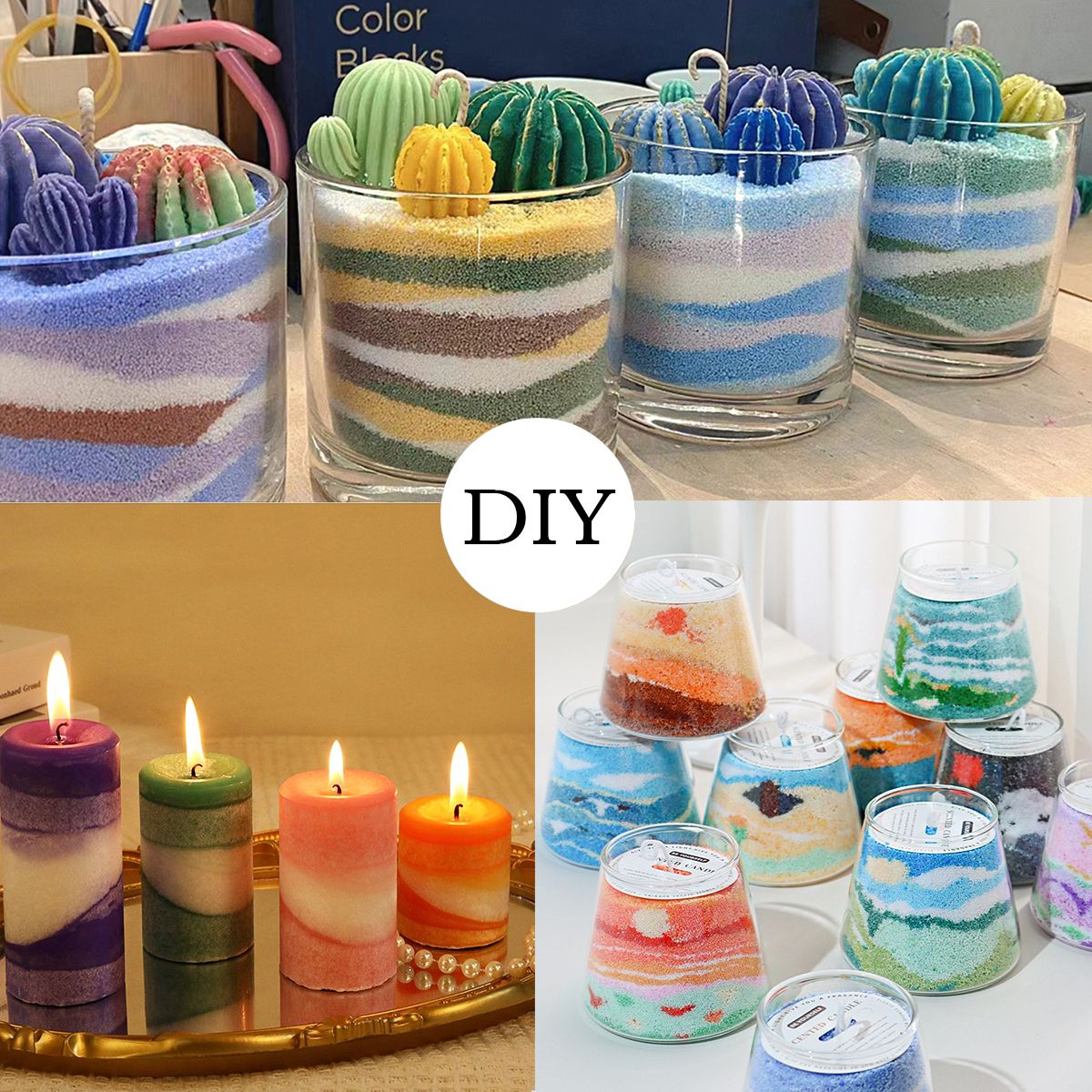 DIY sand wax candle making craft activity with colorful layered designs at XPOP Art Craft Lisle IL