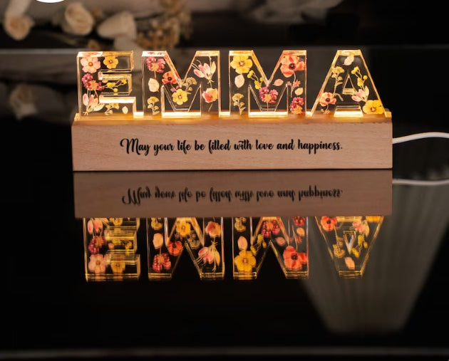 Xpopart Personalized color letter dried flower resin name lamp