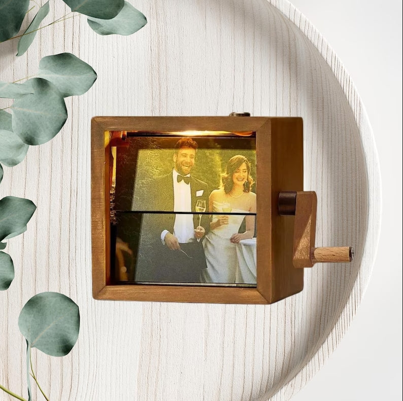 XpopArtCraft Custom Hand-Cranked Photo Memory Animation Box with Light