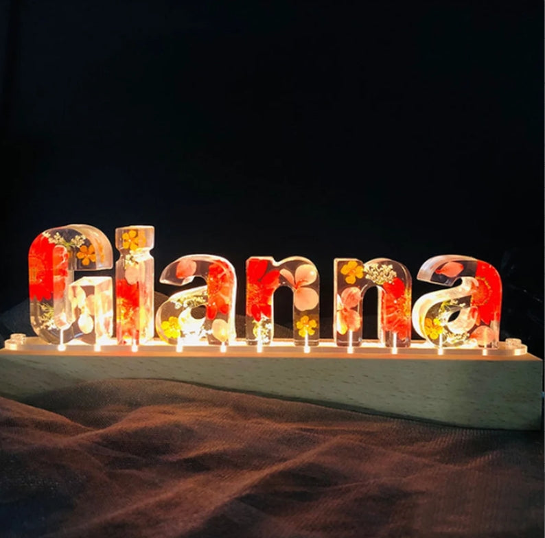 Xpopart Personalized color letter dried flower resin name lamp