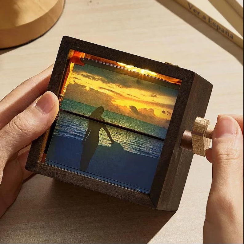 XpopArtCraft Custom Hand-Cranked Photo Memory Animation Box with Light