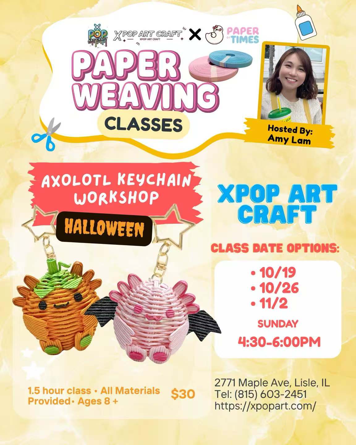 PAPERWEAVING - AXOLOTL KEYCHAINWORKSHOP HALLOWEEN 10/19, SUNDAY