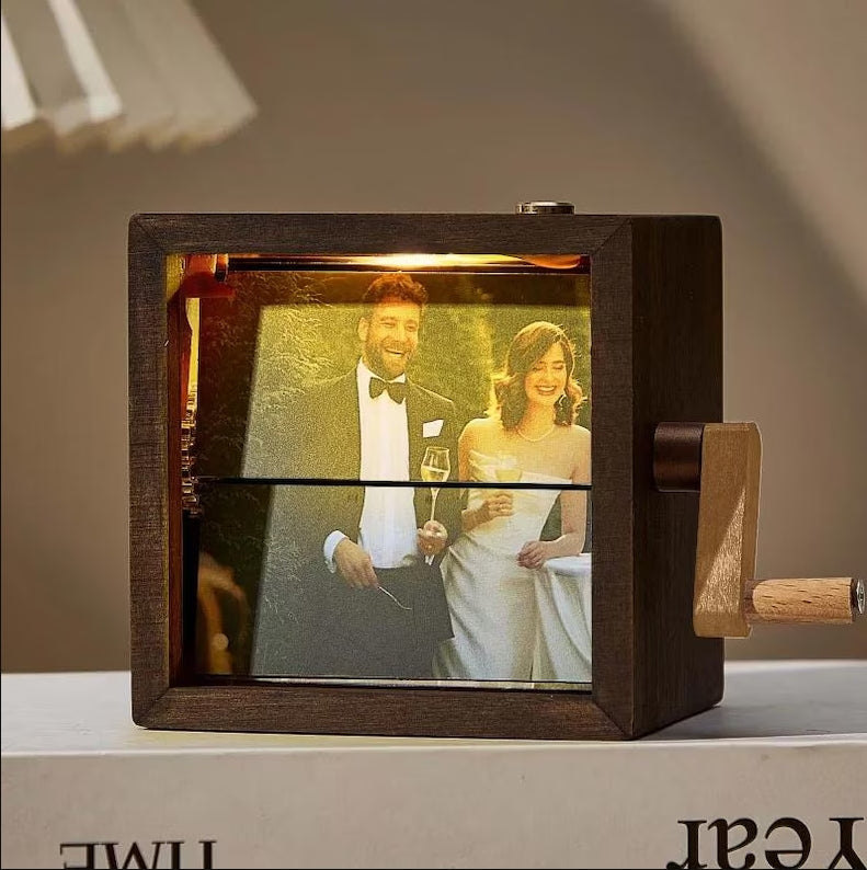 XpopArtCraft Custom Hand-Cranked Photo Memory Animation Box with Light