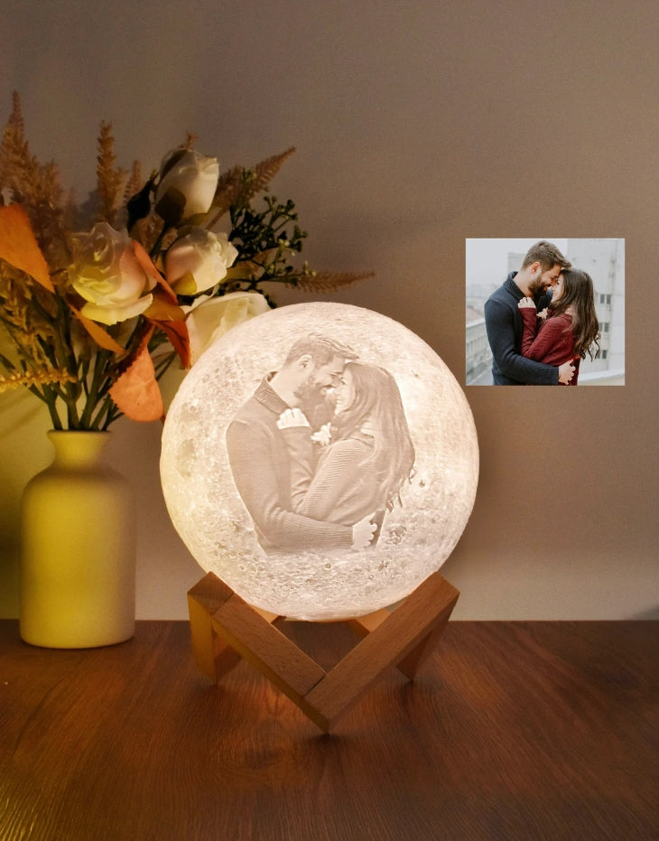 Xpopart Personalized 3d Photo printed Lunar night Moon Lamp, Custom Photo Lunar Moon Lamp Night Light, Bedside lamp