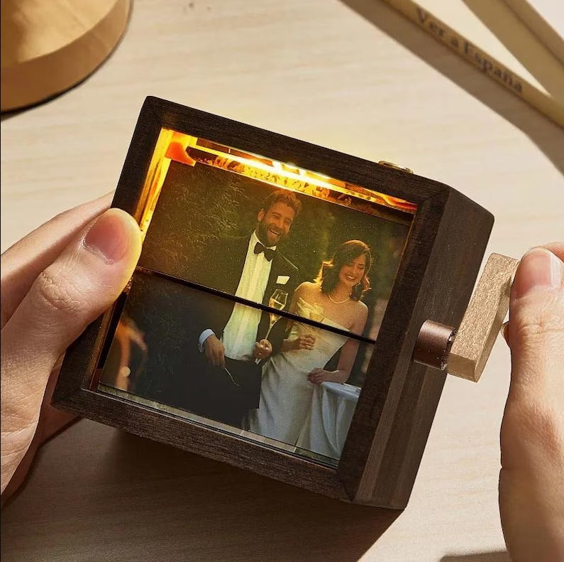XpopArtCraft Custom Hand-Cranked Photo Memory Animation Box with Light