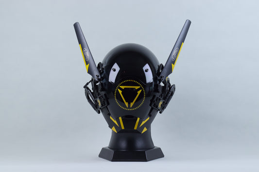 XpopArtCraft Custom Yellow Glowing Cyberpunk Samurai Mask with Wing