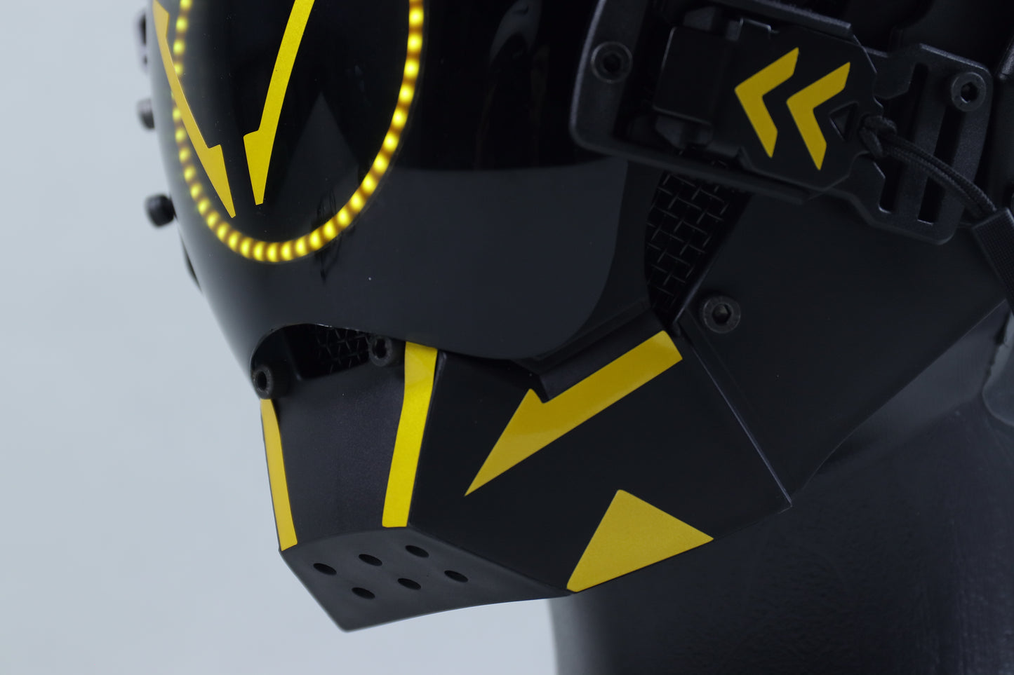 XpopArtCraft Custom Yellow Glowing Cyberpunk Samurai Mask with Wing