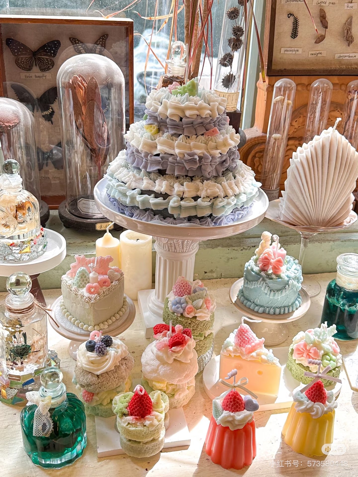 Handmade sand wax candles in various shapes and colors at XPOP Art Craft Lisle IL