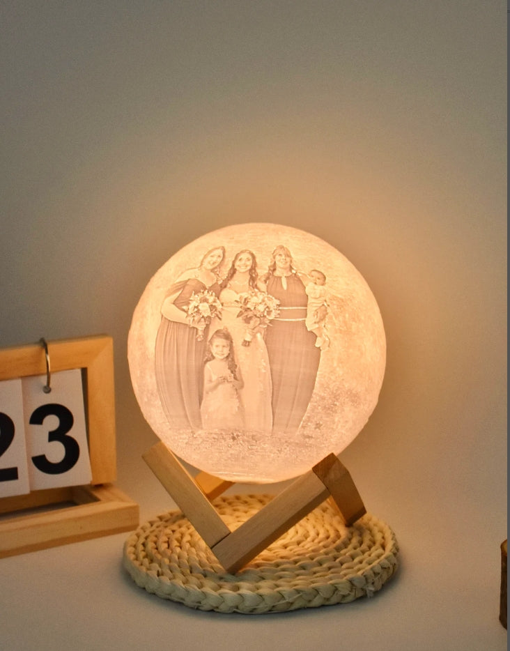 Xpopart Personalized 3d Photo printed Lunar night Moon Lamp, Custom Photo Lunar Moon Lamp Night Light, Bedside lamp