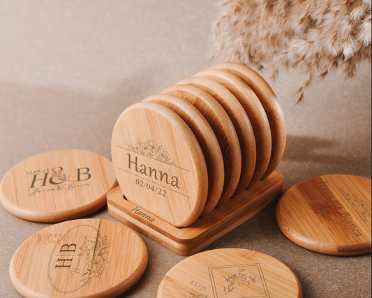 Personalized engraved coaster set for wedding