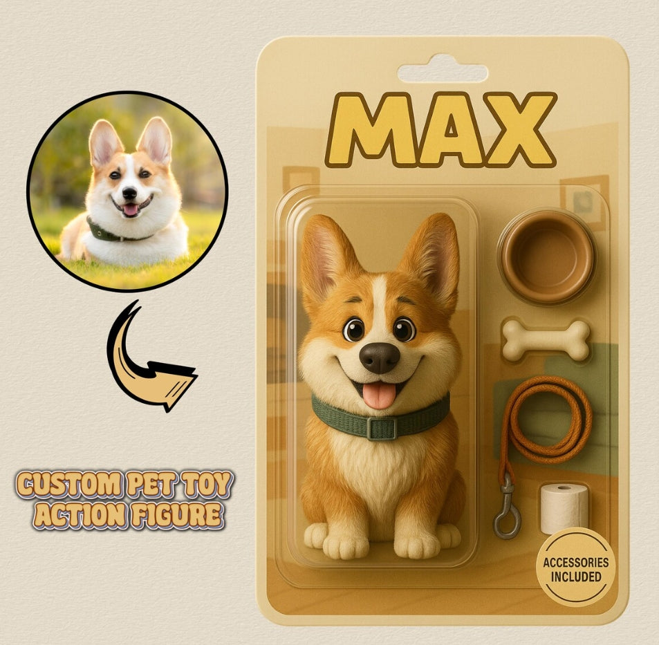 XpopArtCraft Custom Pet Action Figure, Personalized 3D printed real pet Figurine