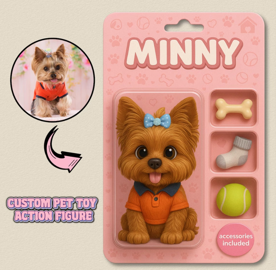XpopArtCraft Custom Pet Action Figure, Personalized 3D printed real pet Figurine