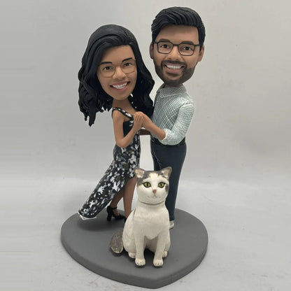 Xpopartcraft Custom 7in double person with a pet bobblehead for couples