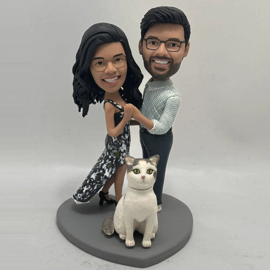 Xpopartcraft Custom 7in double person with a pet bobblehead for couples