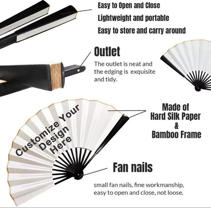 XpopArtCraft CUSTOM TEXT/PHOTO Hand Folding Fan-Black fan rib