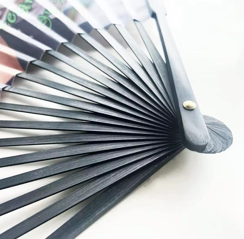 XpopArtCraft CUSTOM TEXT/PHOTO Hand Folding Fan-Black fan rib