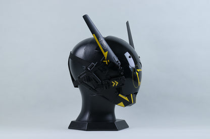 XpopArtCraft Custom Yellow Glowing Cyberpunk Samurai Mask with Wing