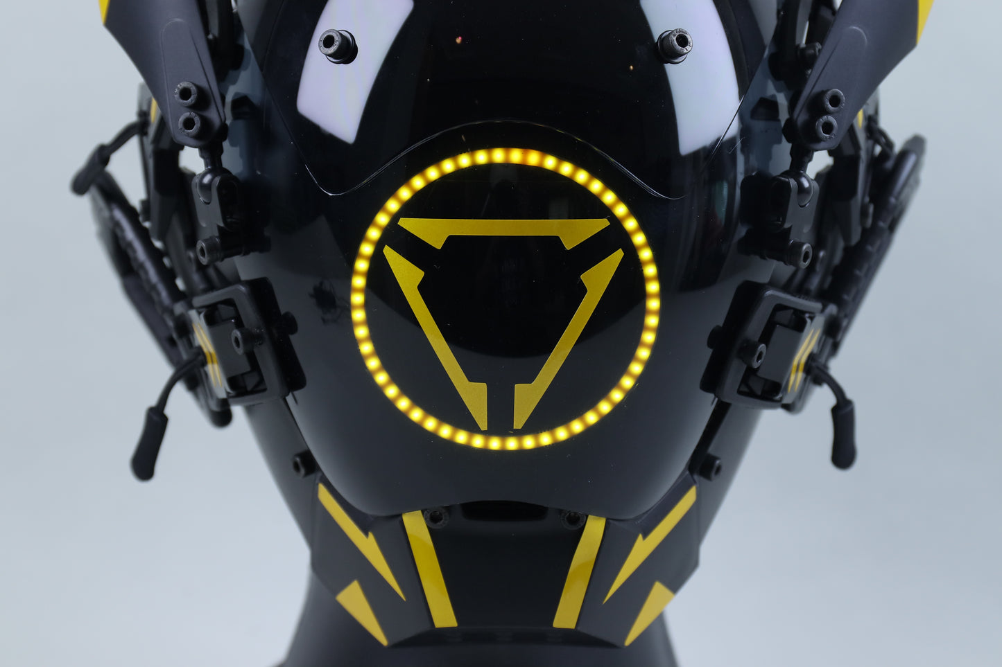 XpopArtCraft Custom Yellow Glowing Cyberpunk Samurai Mask with Wing