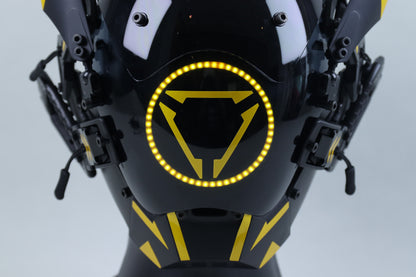 XpopArtCraft Custom Yellow Glowing Cyberpunk Samurai Mask with Wing
