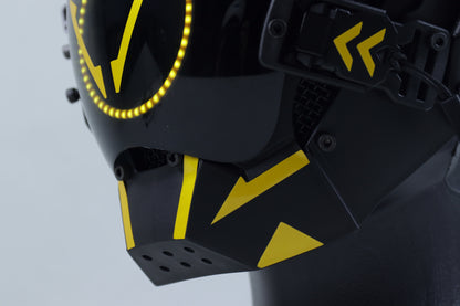 XpopArtCraft Custom Yellow Glowing Cyberpunk Samurai Mask with Wing