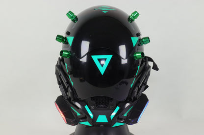 XpopArt  Green Rivet Cyberpunk Helmet with light