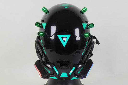 XpopArt  Green Rivet Cyberpunk Helmet with light