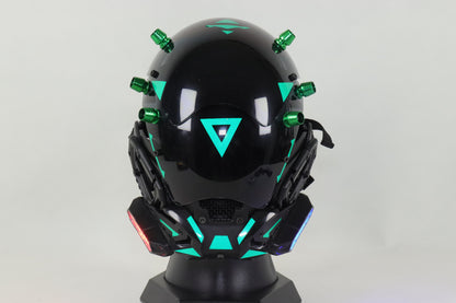 XpopArt  Green Rivet Cyberpunk Helmet with light