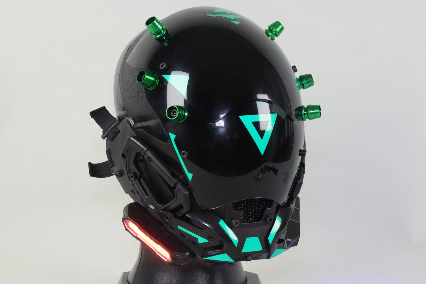 XpopArt  Green Rivet Cyberpunk Helmet with light