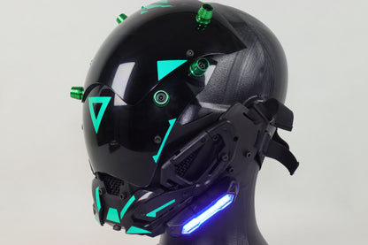 XpopArt  Green Rivet Cyberpunk Helmet with light