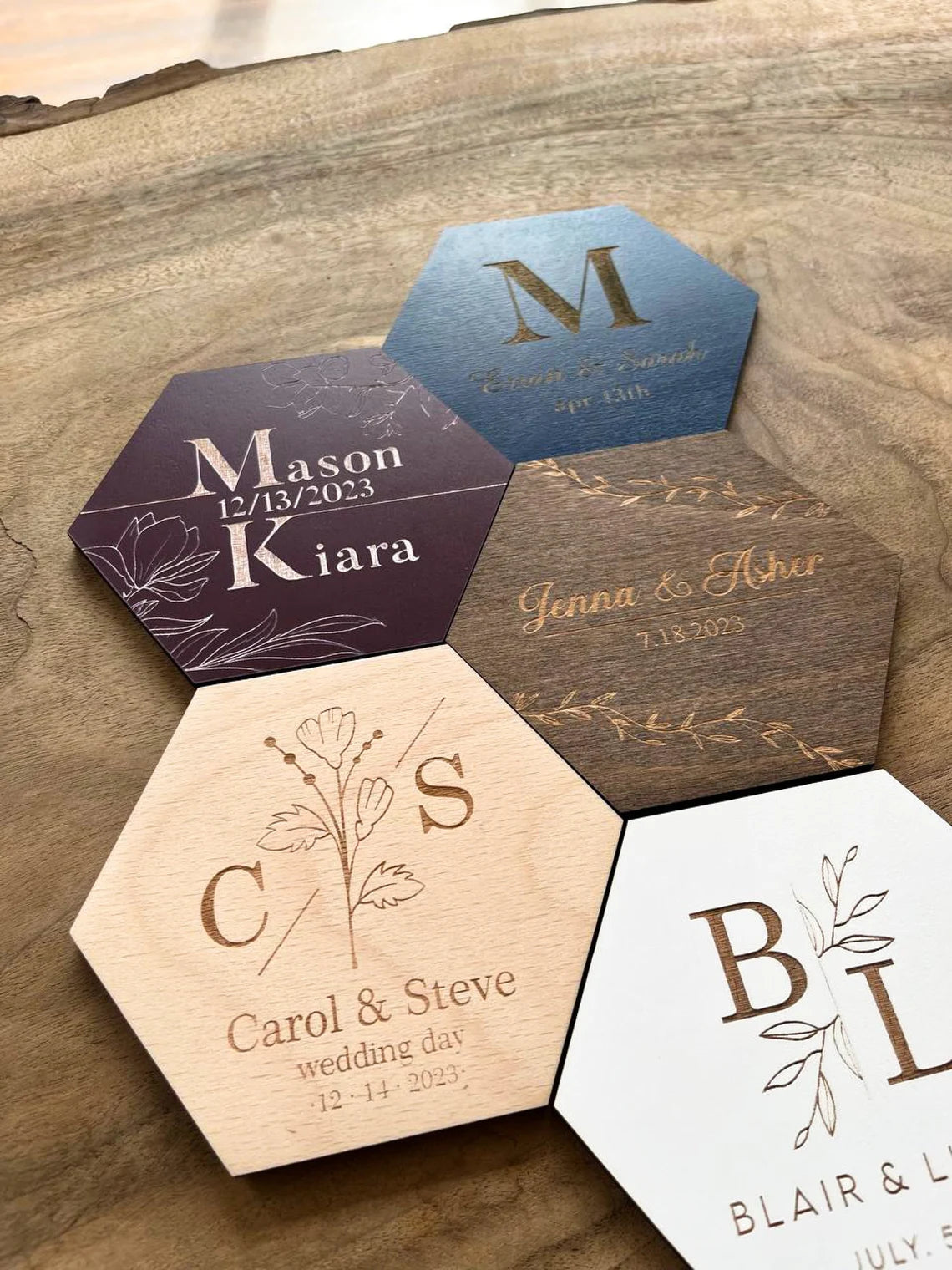 Custom Wedding engraved coaster set